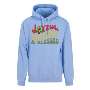 Joyful Merry And Blessed Retro Christmas Tree Lights Funny Gift Unisex Surf Hoodie