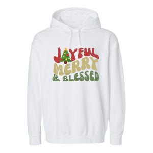 Joyful Merry And Blessed Retro Christmas Tree Lights Funny Gift Garment-Dyed Fleece Hoodie