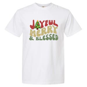 Joyful Merry And Blessed Retro Christmas Tree Lights Funny Gift Garment-Dyed Heavyweight T-Shirt