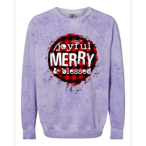 Joyful Merry And Blessed Christmas Xmas Vibes Buffalo Plaid Gift Colorblast Crewneck Sweatshirt