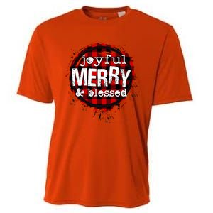 Joyful Merry And Blessed Christmas Xmas Vibes Buffalo Plaid Gift Cooling Performance Crew T-Shirt