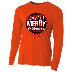 Joyful Merry And Blessed Christmas Xmas Vibes Buffalo Plaid Gift Cooling Performance Long Sleeve Crew