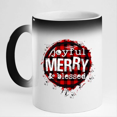 Joyful Merry And Blessed Christmas Xmas Vibes Buffalo Plaid Gift 11oz Black Color Changing Mug