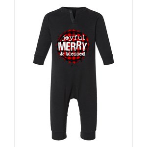 Joyful Merry And Blessed Christmas Xmas Vibes Buffalo Plaid Gift Infant Fleece One Piece