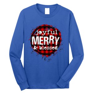 Joyful Merry And Blessed Christmas Xmas Vibes Buffalo Plaid Gift Long Sleeve Shirt