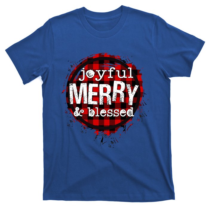 Joyful Merry And Blessed Christmas Xmas Vibes Buffalo Plaid Gift T-Shirt