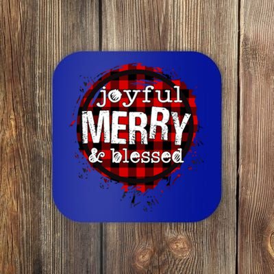 Joyful Merry And Blessed Christmas Xmas Vibes Buffalo Plaid Gift Coaster