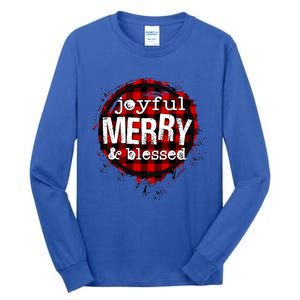 Joyful Merry And Blessed Christmas Xmas Vibes Buffalo Plaid Gift Tall Long Sleeve T-Shirt