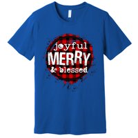 Joyful Merry And Blessed Christmas Xmas Vibes Buffalo Plaid Gift Premium T-Shirt