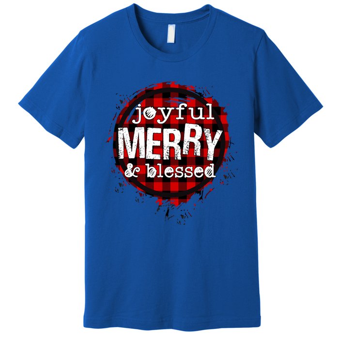 Joyful Merry And Blessed Christmas Xmas Vibes Buffalo Plaid Gift Premium T-Shirt