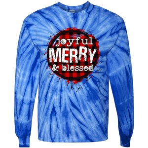 Joyful Merry And Blessed Christmas Xmas Vibes Buffalo Plaid Gift Tie-Dye Long Sleeve Shirt