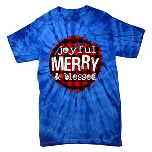 Joyful Merry And Blessed Christmas Xmas Vibes Buffalo Plaid Gift Tie-Dye T-Shirt