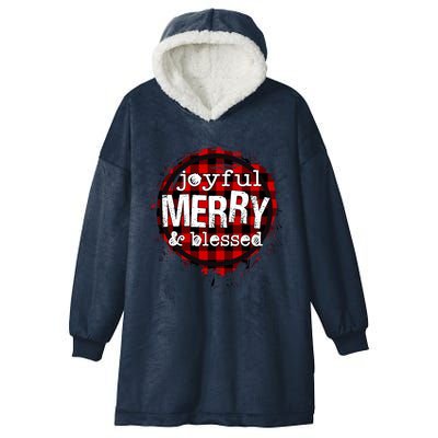 Joyful Merry And Blessed Christmas Xmas Vibes Buffalo Plaid Gift Hooded Wearable Blanket