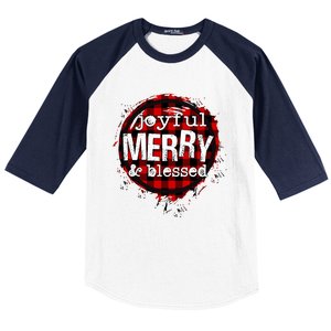 Joyful Merry And Blessed Christmas Xmas Vibes Buffalo Plaid Gift Baseball Sleeve Shirt