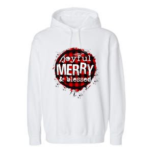 Joyful Merry And Blessed Christmas Xmas Vibes Buffalo Plaid Gift Garment-Dyed Fleece Hoodie