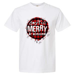 Joyful Merry And Blessed Christmas Xmas Vibes Buffalo Plaid Gift Garment-Dyed Heavyweight T-Shirt