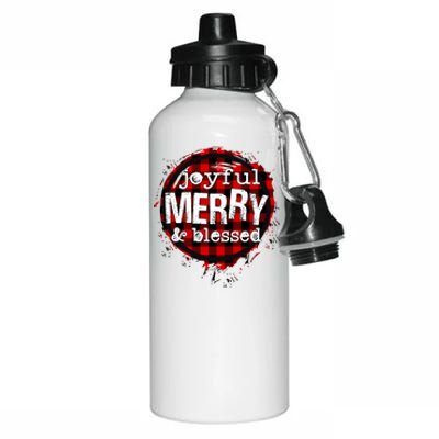 Joyful Merry And Blessed Christmas Xmas Vibes Buffalo Plaid Gift Aluminum Water Bottle