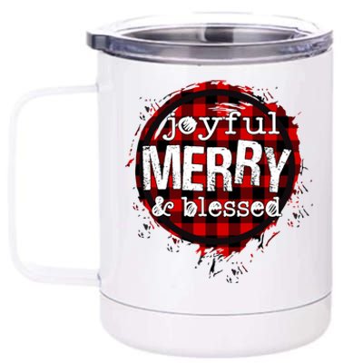 Joyful Merry And Blessed Christmas Xmas Vibes Buffalo Plaid Gift 12 oz Stainless Steel Tumbler Cup