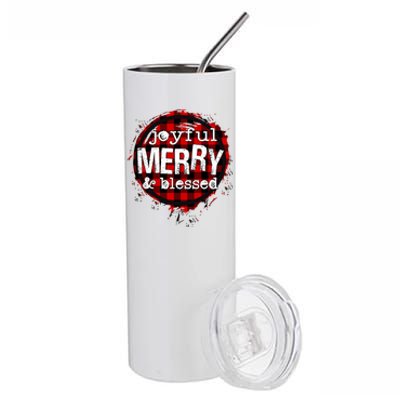 Joyful Merry And Blessed Christmas Xmas Vibes Buffalo Plaid Gift Stainless Steel Tumbler