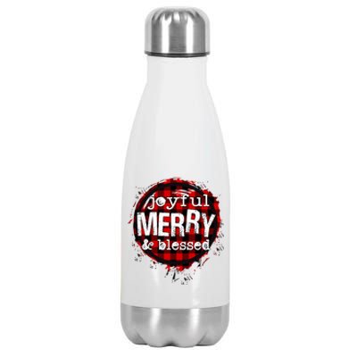 Joyful Merry And Blessed Christmas Xmas Vibes Buffalo Plaid Gift Stainless Steel Insulated Water Bottle