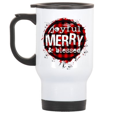 Joyful Merry And Blessed Christmas Xmas Vibes Buffalo Plaid Gift Stainless Steel Travel Mug