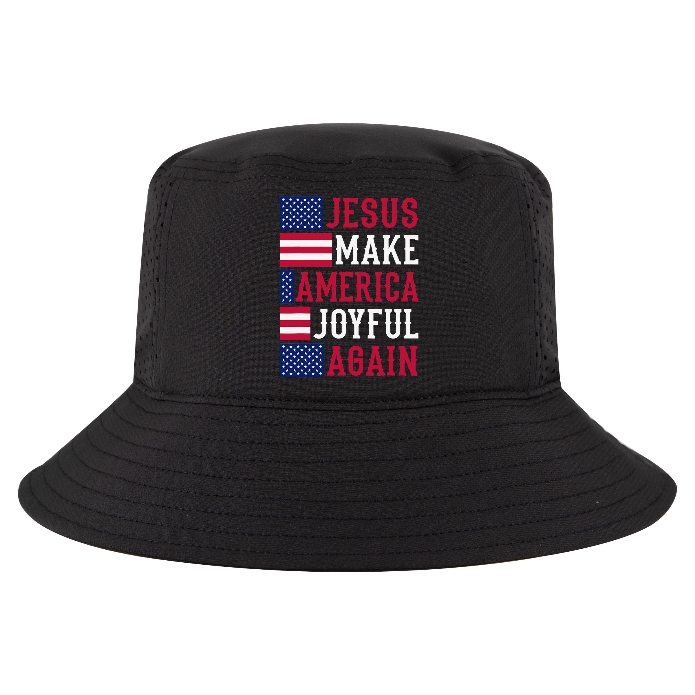 Jesus Make America Joyful Again - American Flag - Christian Cool Comfort Performance Bucket Hat