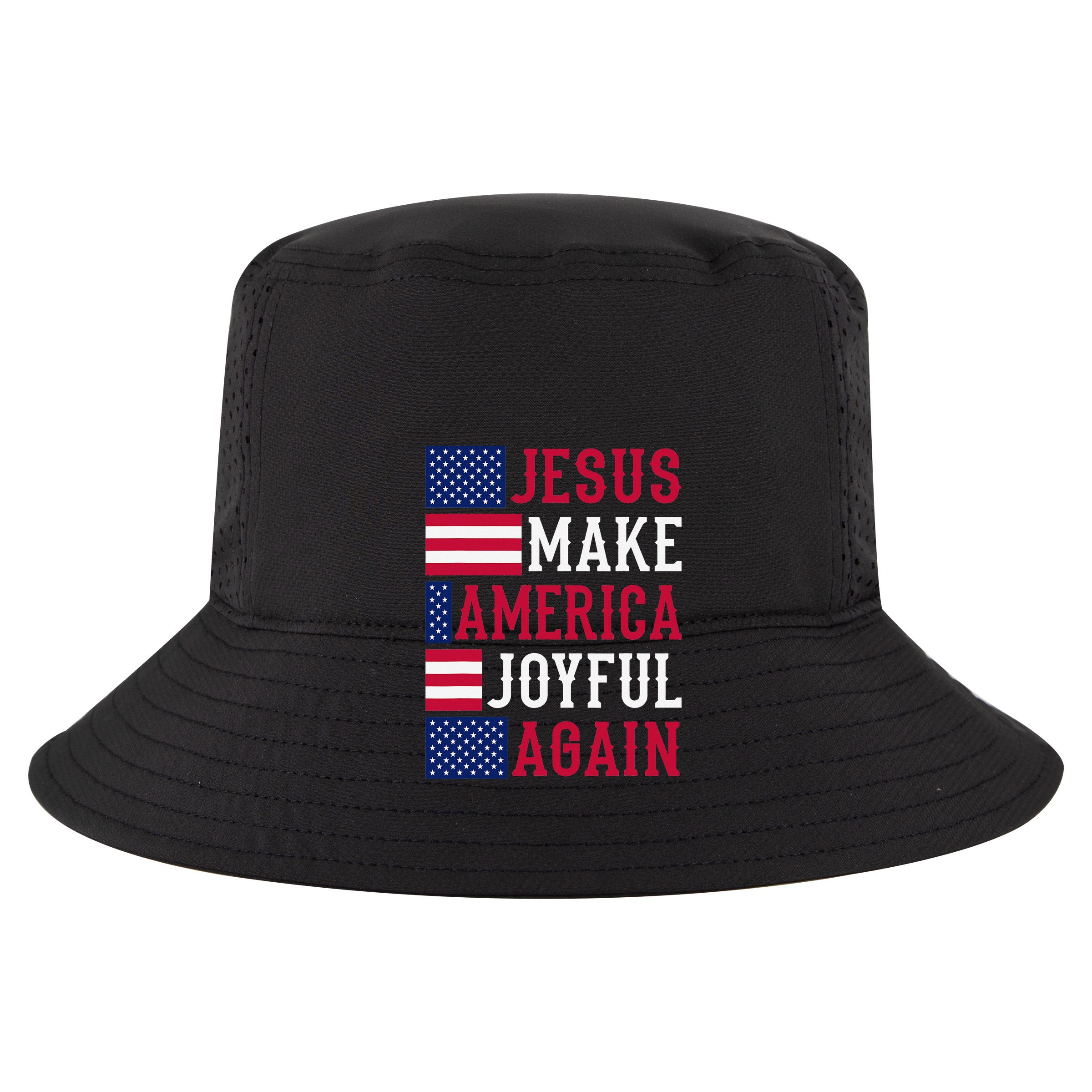 Jesus Make America Joyful Again - American Flag - Christian 7 Panel Mesh Trucker Snapback Hat