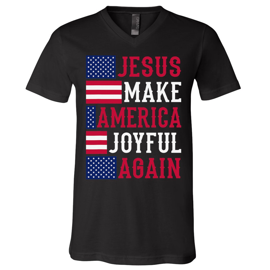 Jesus Make America Joyful Again - American Flag - Christian V-Neck T-Shirt