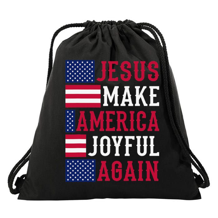 Jesus Make America Joyful Again - American Flag - Christian Drawstring Bag