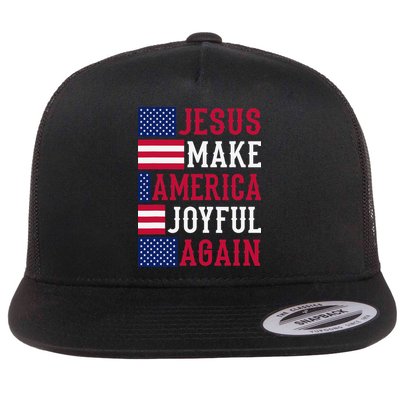Jesus Make America Joyful Again - American Flag - Christian Flat Bill Trucker Hat