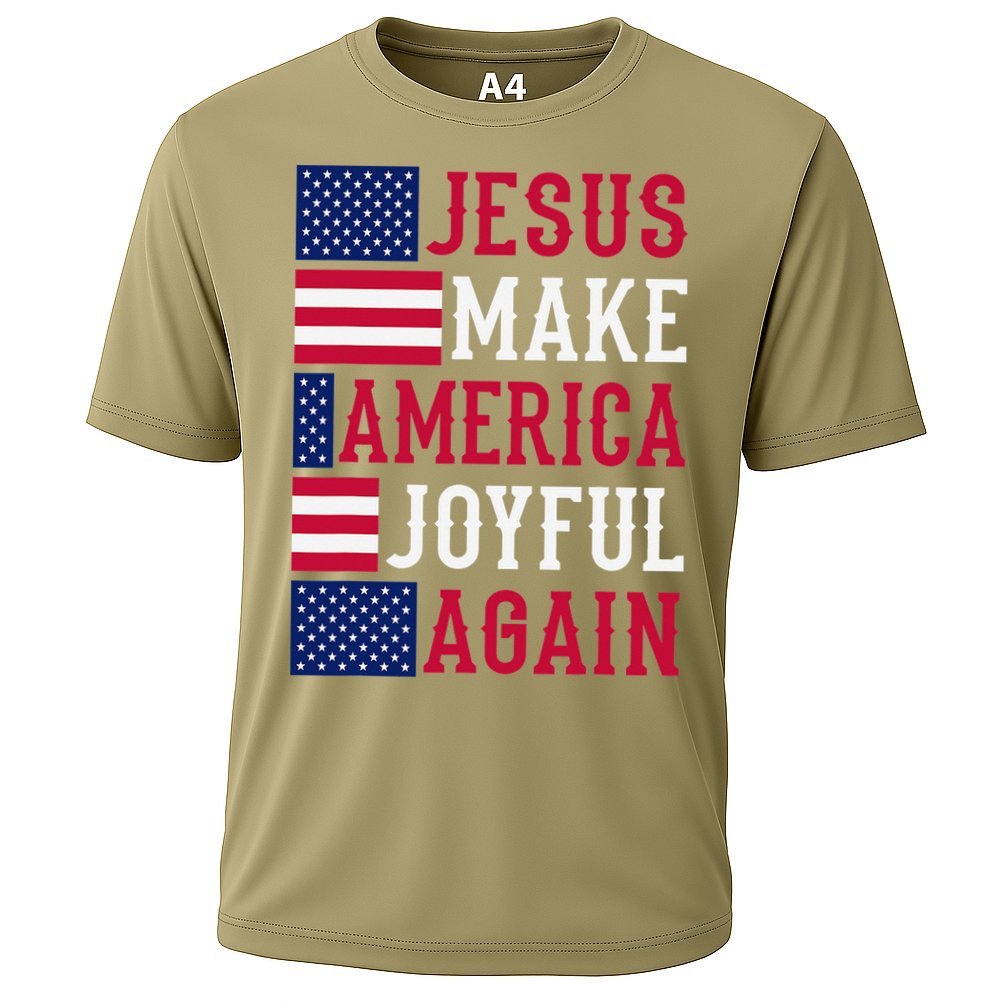 Jesus Make America Joyful Again - American Flag - Christian Cooling Performance Crew T-Shirt