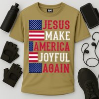 Jesus Make America Joyful Again - American Flag - Christian Cooling Performance Crew T-Shirt