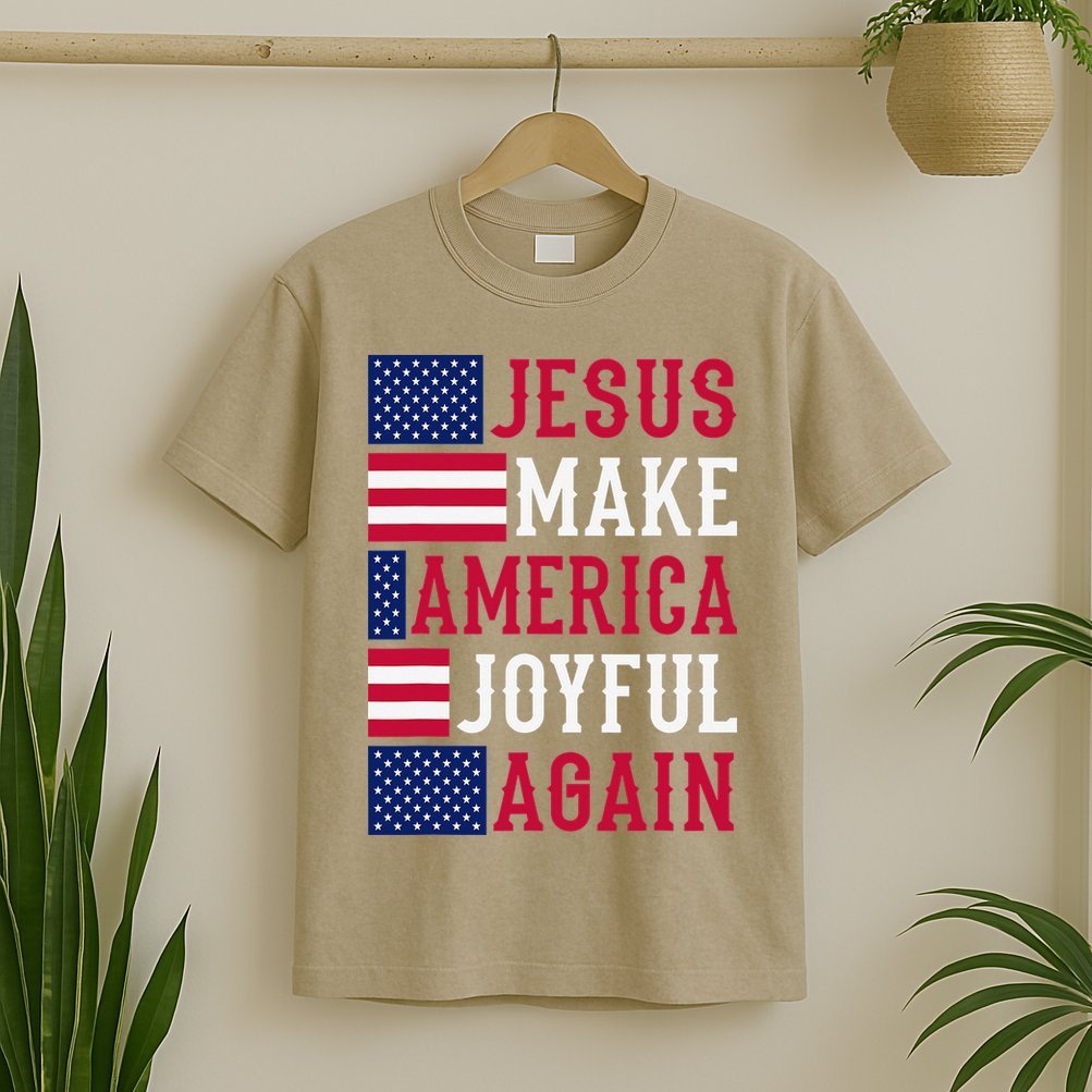 Jesus Make America Joyful Again - American Flag - Christian T-Shirt