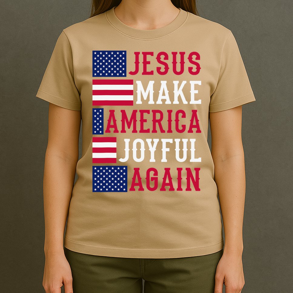 Jesus Make America Joyful Again - American Flag - Christian T-Shirt
