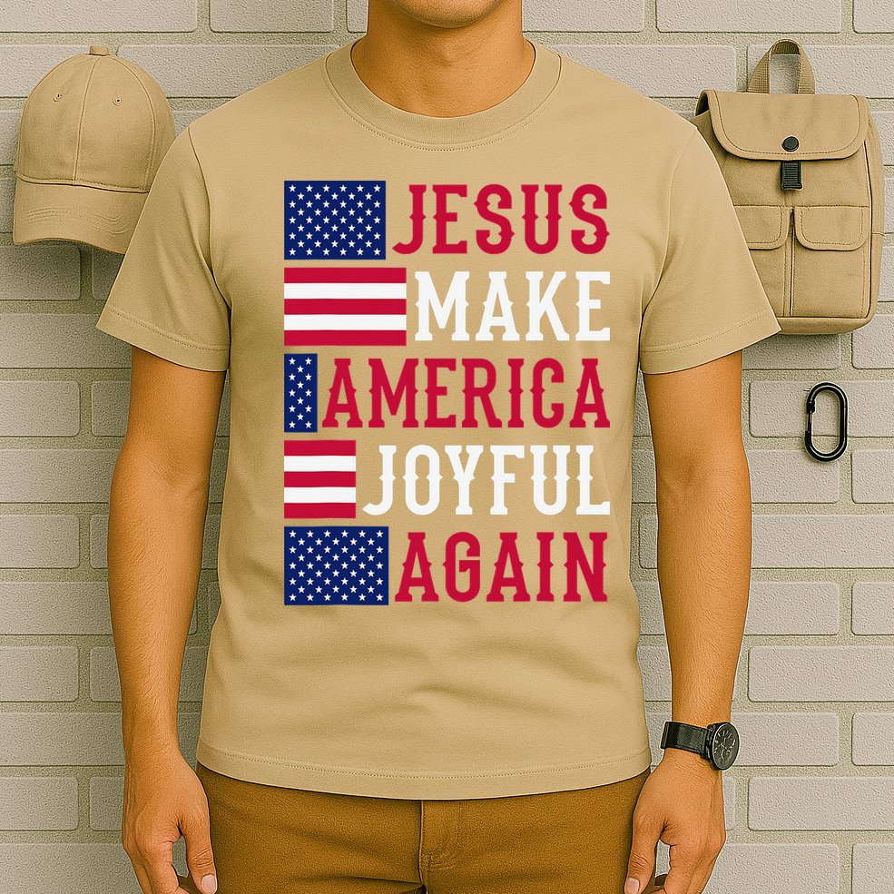 Jesus Make America Joyful Again - American Flag - Christian T-Shirt