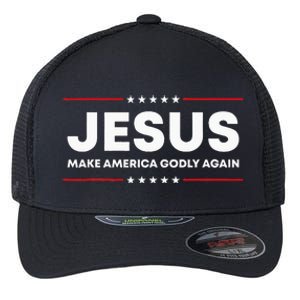 Jesus Make America Godly Again Patriotic Christian Faith USA Flexfit Unipanel Trucker Cap