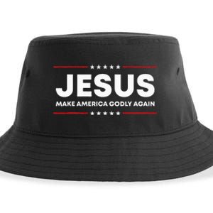 Jesus Make America Godly Again Patriotic Christian Faith USA Sustainable Bucket Hat