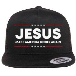 Jesus Make America Godly Again Patriotic Christian Faith USA Flat Bill Trucker Hat