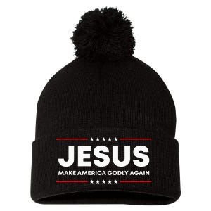 Jesus Make America Godly Again Patriotic Christian Faith USA Pom Pom 12in Knit Beanie