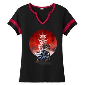 Japanese Martial Art Warrior Kendo Cat Ladies Halftime Notch Neck Tee