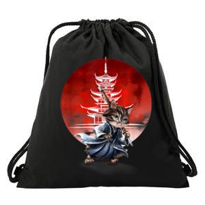 Japanese Martial Art Warrior Kendo Cat Drawstring Bag