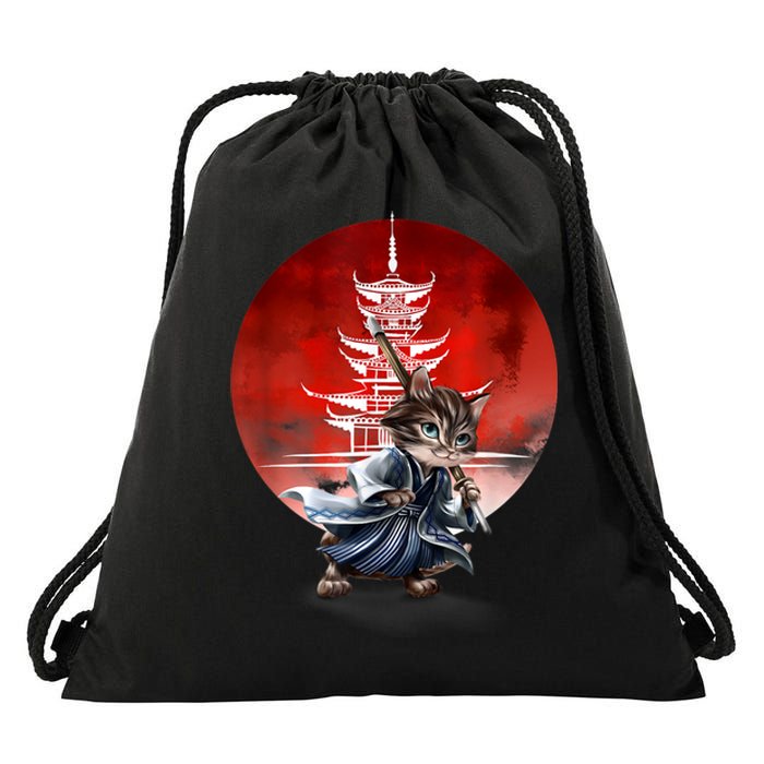 Japanese Martial Art Warrior Kendo Cat Drawstring Bag