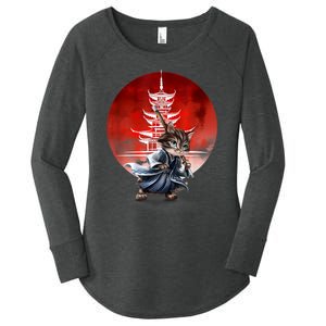 Japanese Martial Art Warrior Kendo Cat Women's Perfect Tri Tunic Long Sleeve Shirt