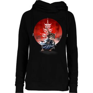 Japanese Martial Art Warrior Kendo Cat Womens Funnel Neck Pullover Hood