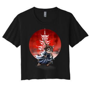 Japanese Martial Art Warrior Kendo Cat Women's Crop Top Tee