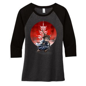 Japanese Martial Art Warrior Kendo Cat Women's Tri-Blend 3/4-Sleeve Raglan Shirt