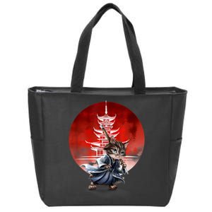 Japanese Martial Art Warrior Kendo Cat Zip Tote Bag