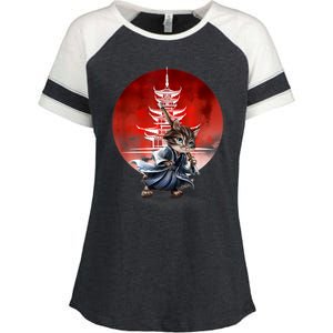 Japanese Martial Art Warrior Kendo Cat Enza Ladies Jersey Colorblock Tee