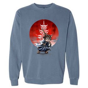 Japanese Martial Art Warrior Kendo Cat Garment-Dyed Sweatshirt