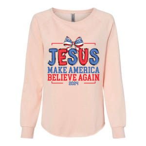 Jesus Make America Believe Again 2024 Vote Funny Patriotic Womens California Wash Sweatshirt